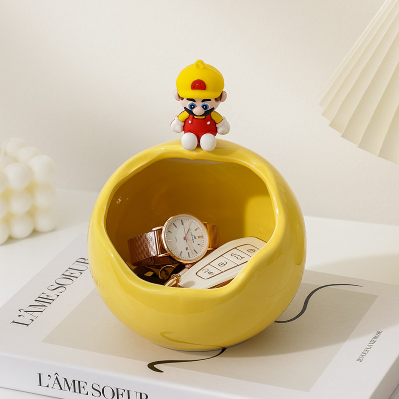 卡通玛利欧入户玄关钥匙收纳陶瓷摆饰可爱创意桌面家居装饰高级感