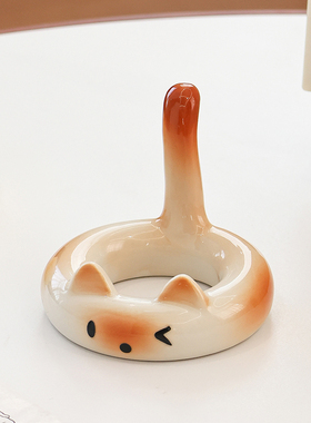 三花猫可爱手机支架桌面iPad平板支撑创意ins直播女神办公室摆件