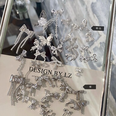 正品LZ高定美甲饰品2026新款婚轻奢婚系镶钻锆石温柔氛围蝴蝶结钻