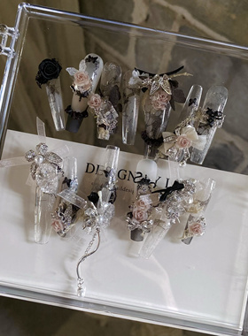 正品LZ高定美甲饰品【枯木逢春】侘中古雾裸玫瑰手工组钻独家款