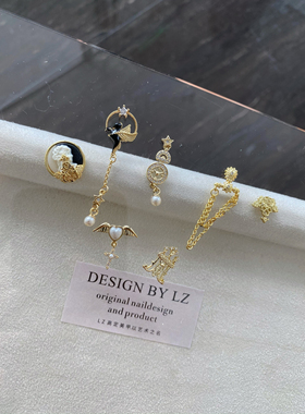 正品LZ高定美甲饰品法式暗黑复古巴洛克钻马复古花藤链坠金色金属