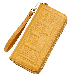 真皮黄色钱包女士招财进宝转运包包男款手机卡包一体两用2024新款