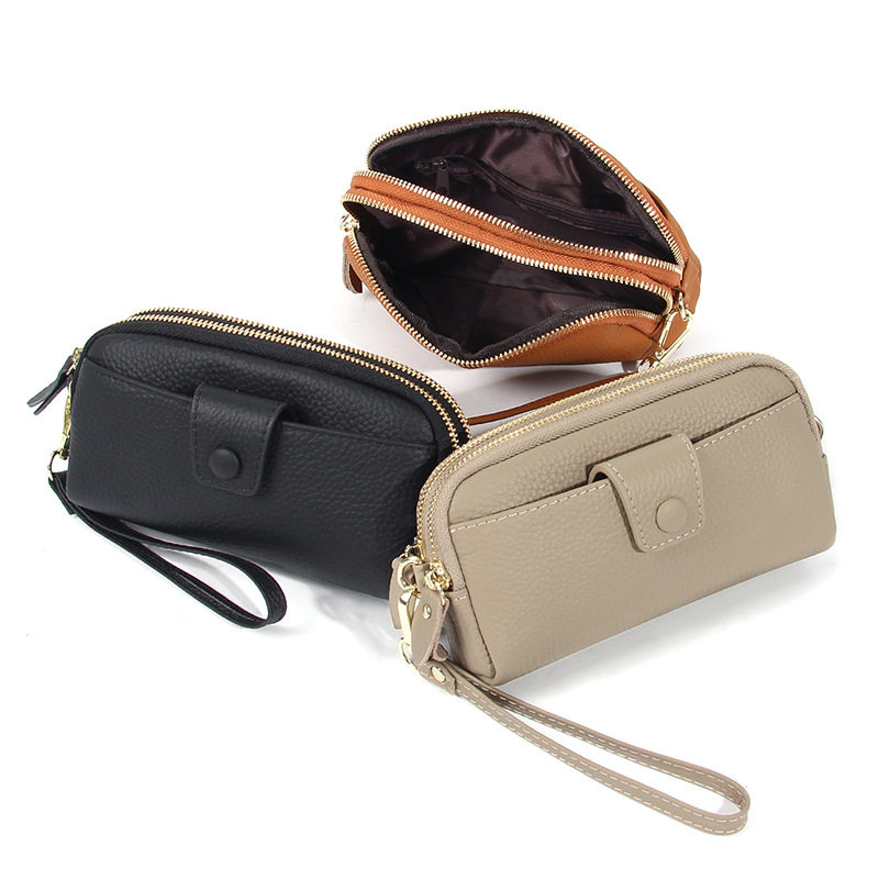 真皮手拿包女新款高级感链条小包可放手机钥匙斜挎包双拉链大容量