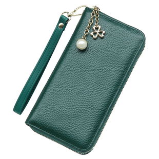 真皮钱包卡包一体女款小包手拿手机包绿色包送妈妈的生日礼物实用