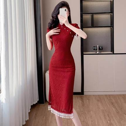 RIERA改良旗袍敬酒服新娘红色新中式订婚礼服连衣裙结婚高级感蕾