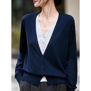 ROUMIKL假两件拼色设计感加厚针织开衫女秋冬新款V领小个子毛衣保