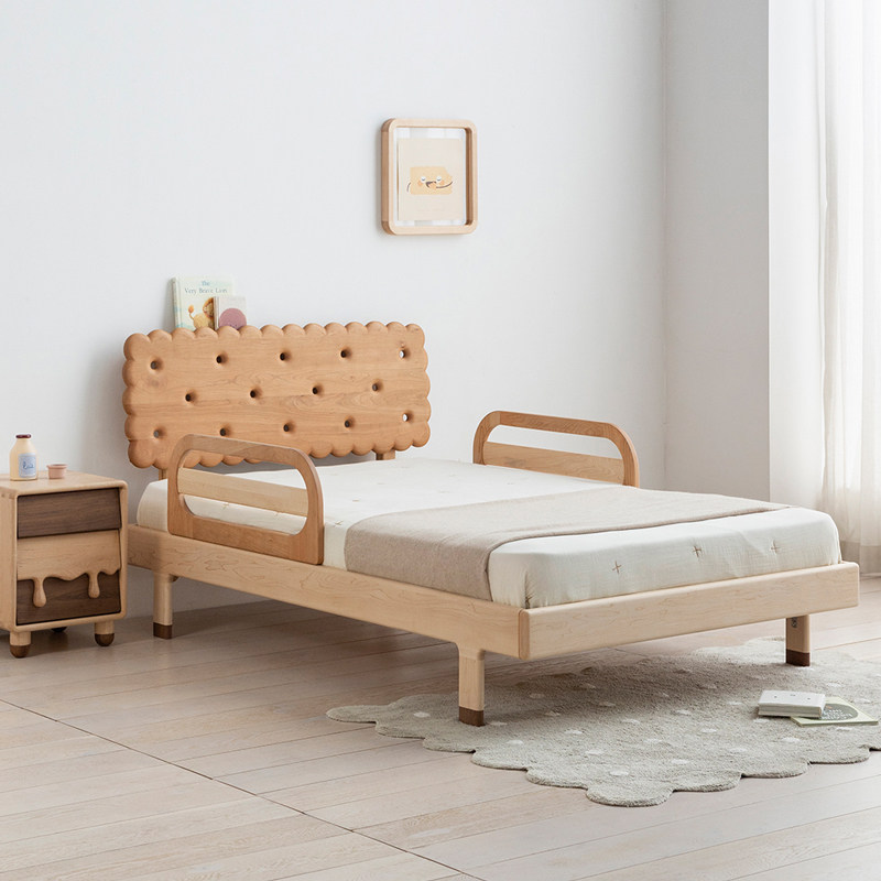 孩在 樱桃方饼干原创儿童床可装护栏实木家具男孩女孩单人床