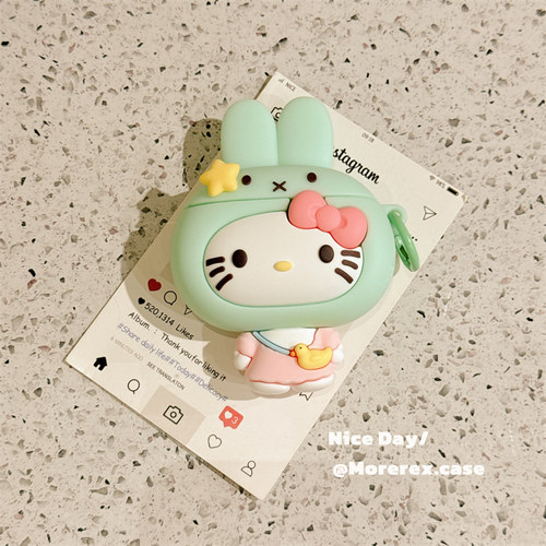 MoreRex立体可爱兔子凯蒂猫适用苹果新4代airpods蓝牙无线耳机保护套1/2/3硅胶软壳airpodspro三代女新款小众