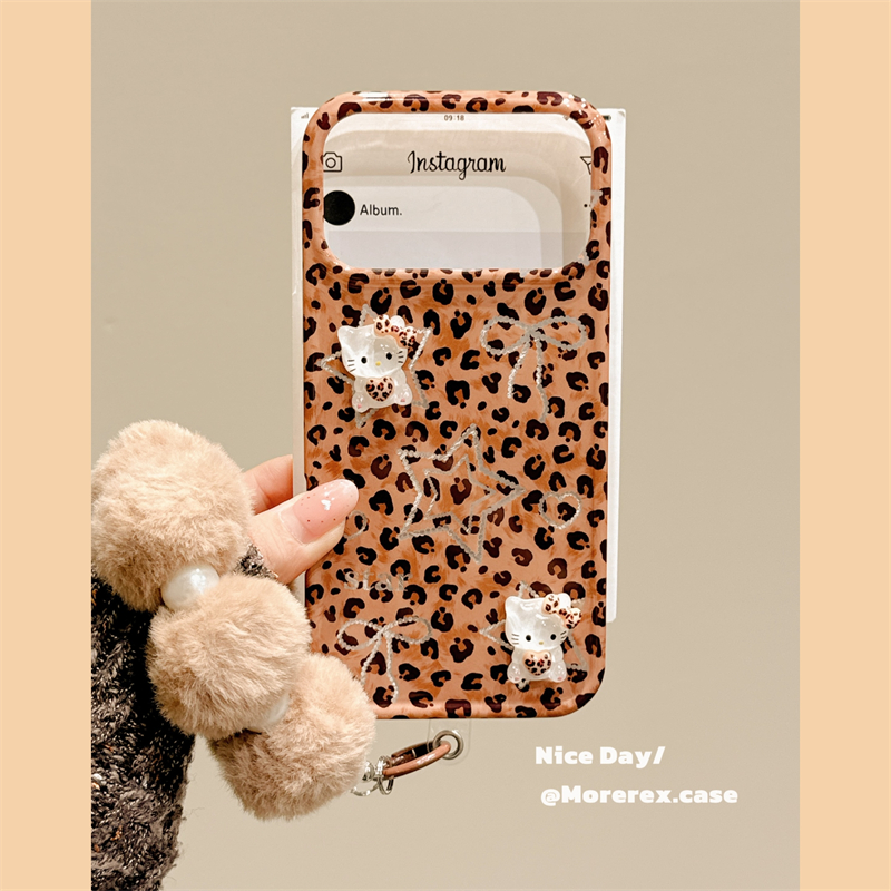 MoreRex立体五角星豹纹kt猫咪适用苹果17手机壳iphone16promax新款15pro毛球挂绳14防摔保护套13复古17女秋冬