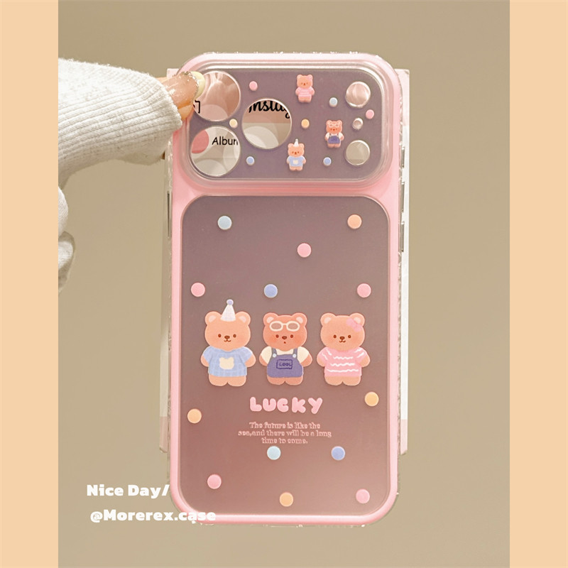MoreRex ins大视窗镭射彩波点卡通小熊适用苹果17手机壳iphone16promax新款17pro全包14防摔保护套13女15超火