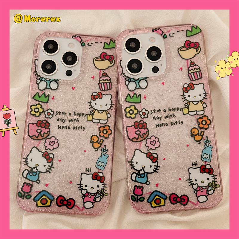 粉色闪粉HelloKitty适用苹果16手机壳iPhone16promax新款15Pro全包硅胶15小众14防摔套14Pro苹果13卡通可爱12