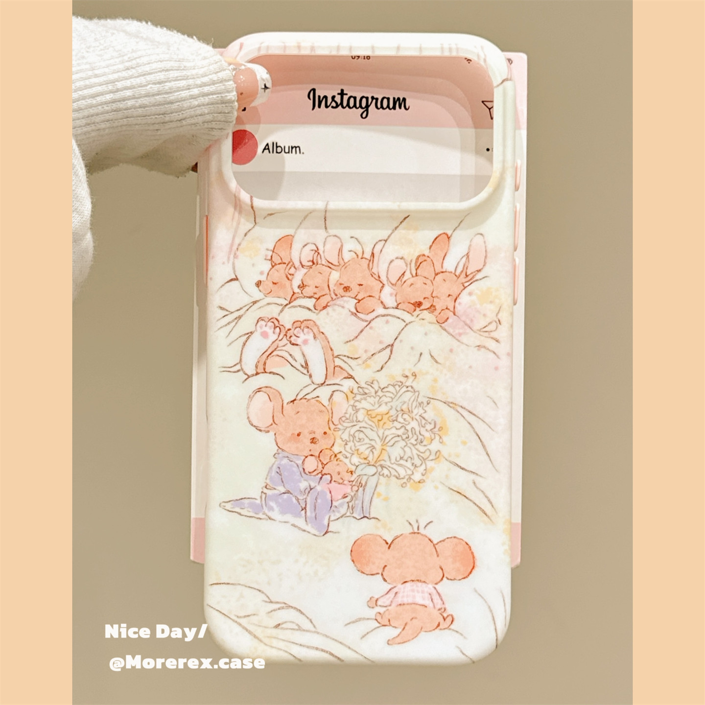 MoreRex温馨油画睡觉小老鼠卡通适用苹果18手机壳iphone17promax新款18pro治愈15全包防摔保护套14女款16创意
