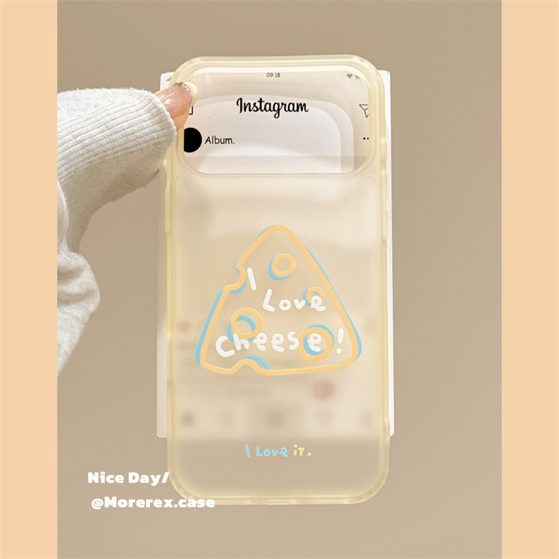 MoreRex ins透黄奶酪芝士英文适用苹果18手机壳iphone17promax新款18pro全包15防摔保护套14磨砂肤感16女高级