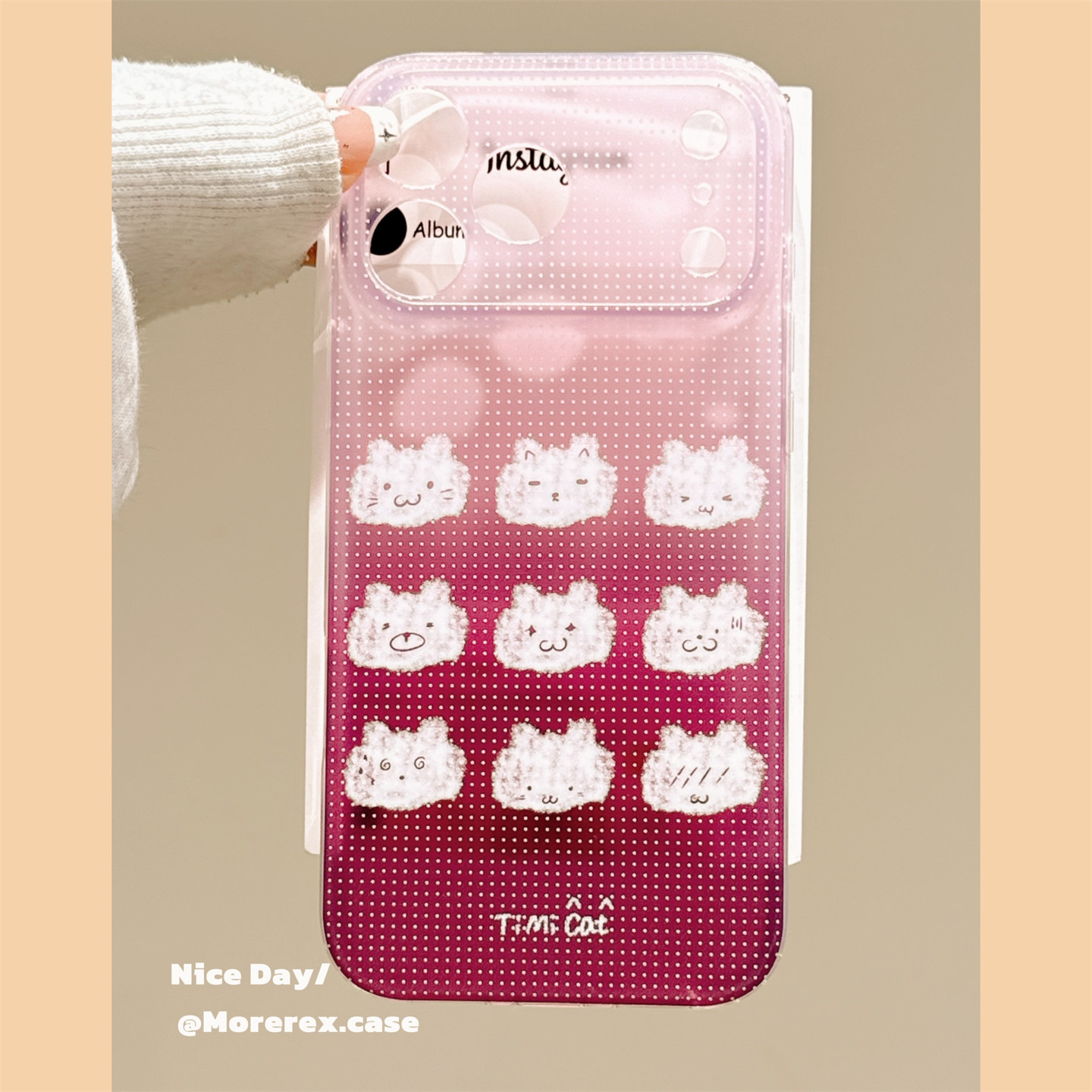 MoreRex韩风渐变九宫格云朵小猫表情适用苹果18手机壳iphone17promax新款18pro创意15全包防摔保护套14女款16