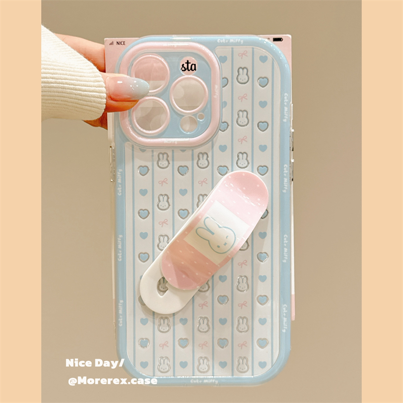 MoreRex韩系竖纹爱心兔子适用苹果15手机壳iphone16promax新款14创口贴支架13防摔保护套16pro女款创意超好看
