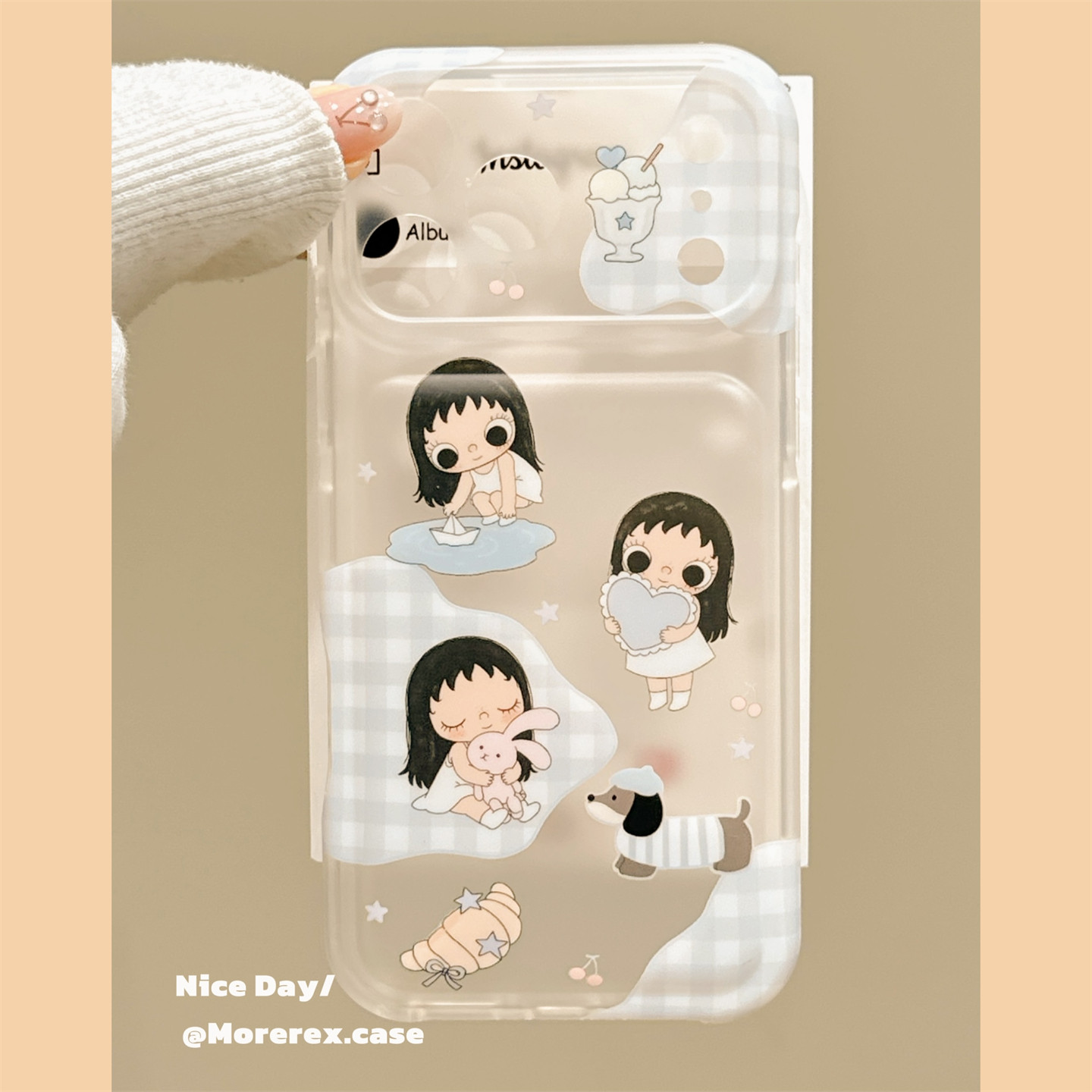 MoreRex 甜妹ins半透磨砂小玉插画适用苹果18手机壳可爱iphone17promax新款18pro全包15防摔保护套14少女心16