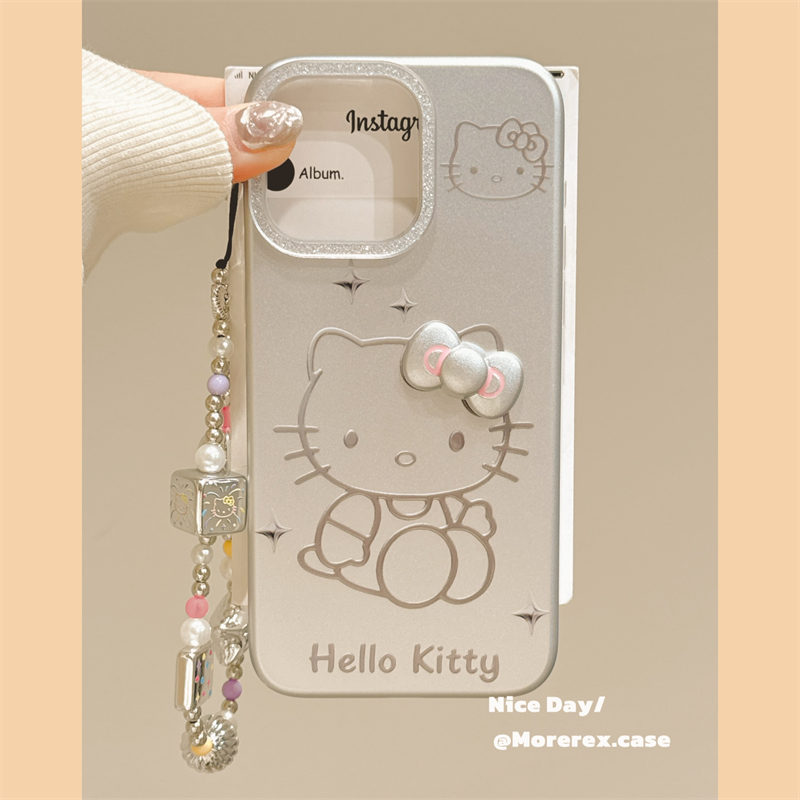 MoreRex电镀银立体蝴蝶结HelloKitty带链条适用苹果15手机壳iphone16promax新款14超可爱13防摔保护套16pro女