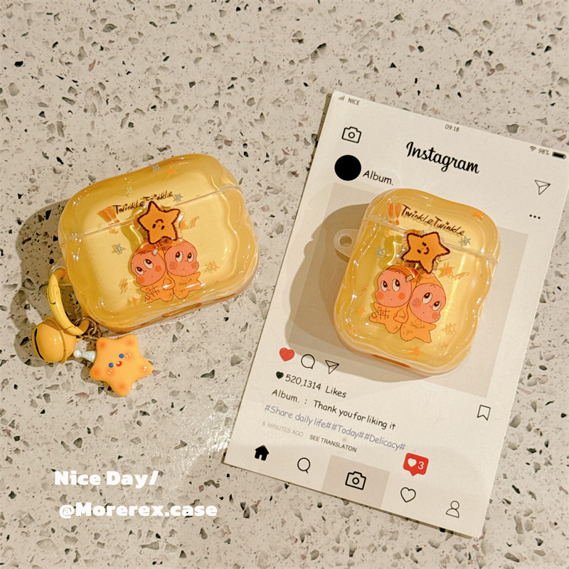 MoreRex可爱旋转星星小人带挂件适用苹果新4代airpods蓝牙无线耳机保护套1/2/3硅胶软壳airpodspro三代女新款