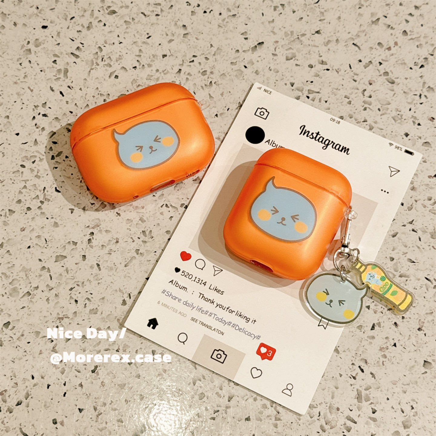 MoreRex 韩国卡通橙汁酷儿带挂坠适用苹果AirPods5保护壳airpods2/3/4蓝牙无线耳机套airpodspro二三四代新款