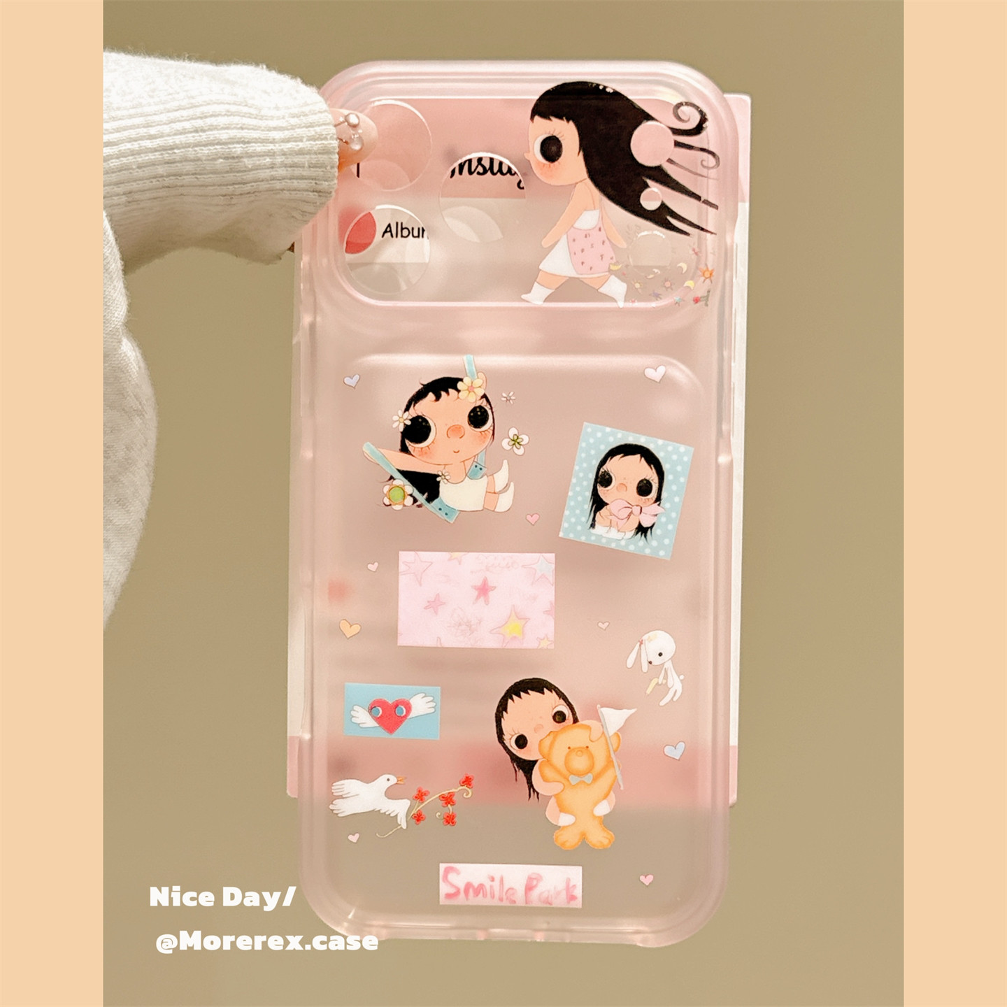 MoreRex 甜系温柔粉小熊小玉适用苹果18手机壳磨砂iphone17promax新款18pro日韩15防摔保护套14少女心16超火