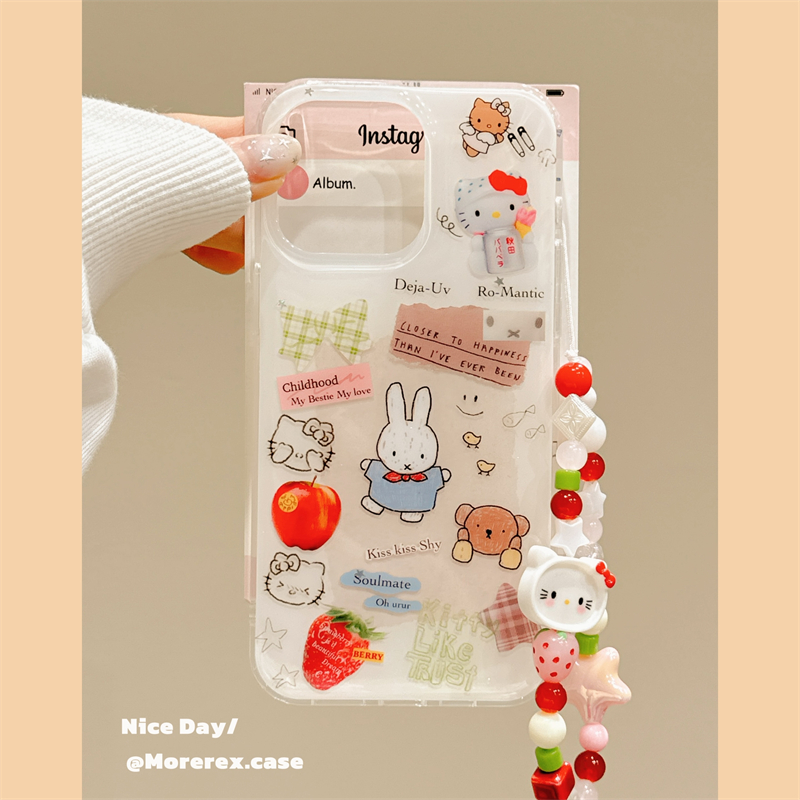 MoreRex 日韩卡通可爱水果米菲兔kitty猫适用苹果15手机壳iphone16promax新款14带链条13防摔保护套16pro女款