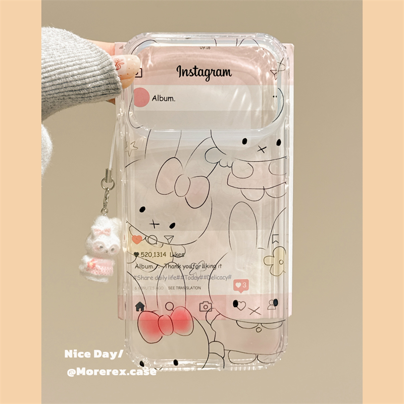 MoreRex 可爱透明手绘线条米菲挂坠适用苹果17手机壳iphone16promax新款15pro双层14防摔保护套13卡通17女款