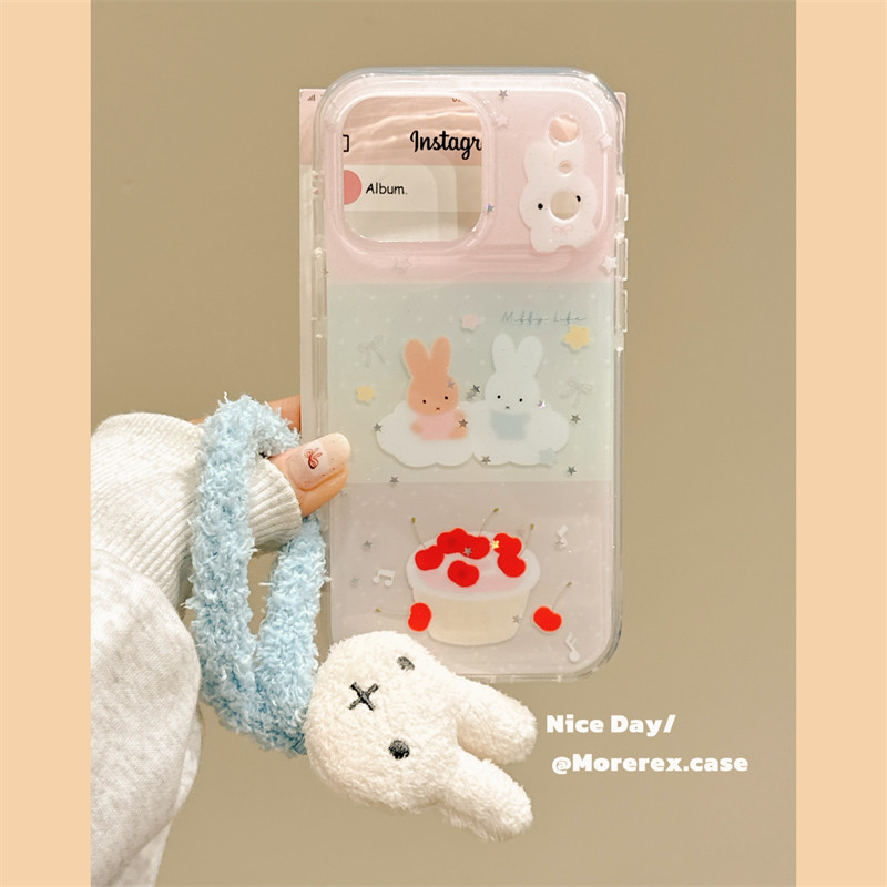 MoreRex日韩细闪可爱樱桃蛋糕米菲适用苹果17手机壳iphone16promax新款15pro毛绒挂绳14防摔保护套13双层17女,3C数码配件,手机保护套/壳,淘宝优惠券,粉丝福利购,淘宝优惠卷