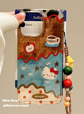 MoreRex ins可爱拼接HelloKitty卡通适用苹果17手机壳iphone16promax新款15带链条14防摔保护套13双层17pro女