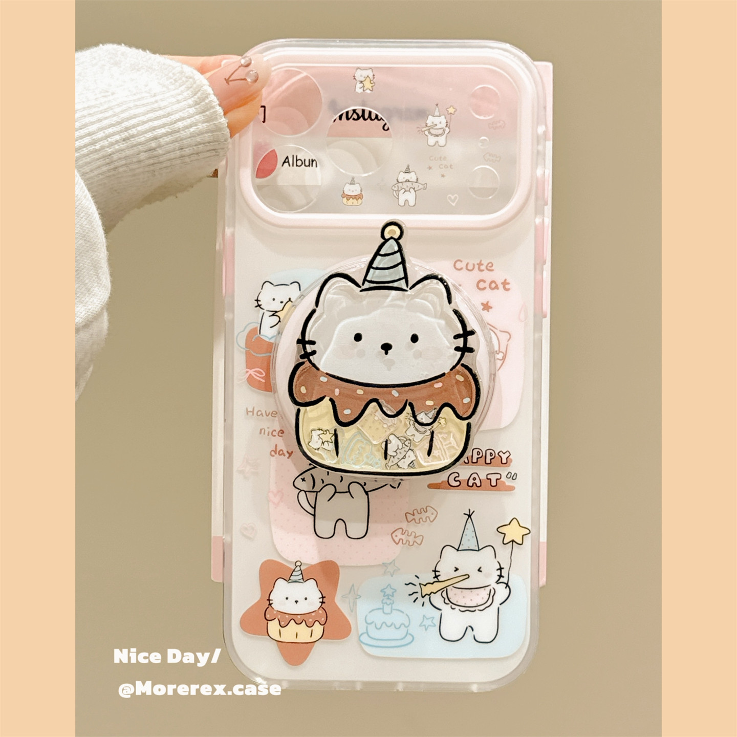 MoreRex 软萌ins涂鸦蛋糕猫咪磁吸支架适用苹果18手机壳iphone17promax新款18pro全包15防摔保护套14女16创意