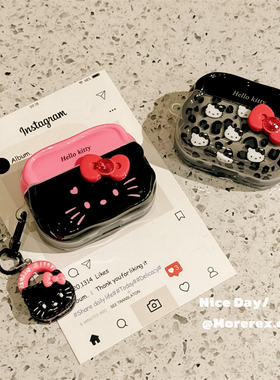 甜酷暗黑色豹纹KT猫适用苹果新4代airpods蓝牙无线耳机保护套airpods1/2/3硅胶软壳airpodspro三代女新款小众