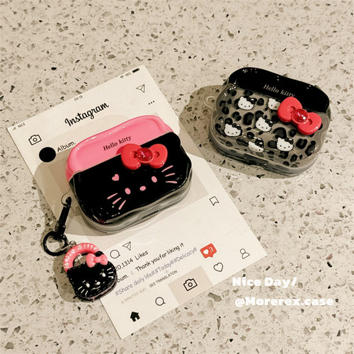 甜酷暗黑色豹纹KT猫适用苹果新4代airpods蓝牙无线耳机保护套airpods1/2/3硅胶软壳airpodspro三代女新款小众