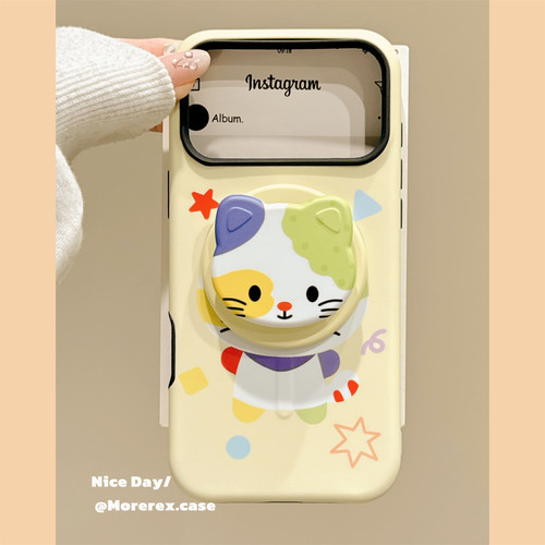 MoreRex ins可爱涂鸦线条猫咪小怪适用苹果17手机壳iphone16promax新款17pro全包磁吸14保护套13女款15二合一