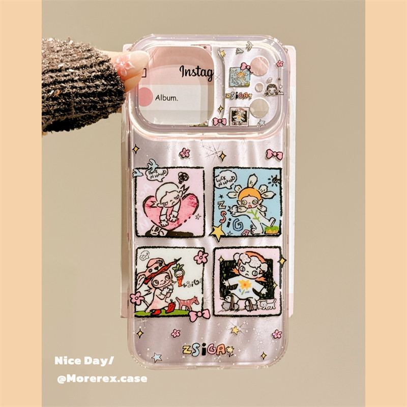 MoreRex 镭射ins卡通格子爱心嘎子姐插画适用苹果17手机壳iphone16promax新款17pro全包14防摔保护套13女款15