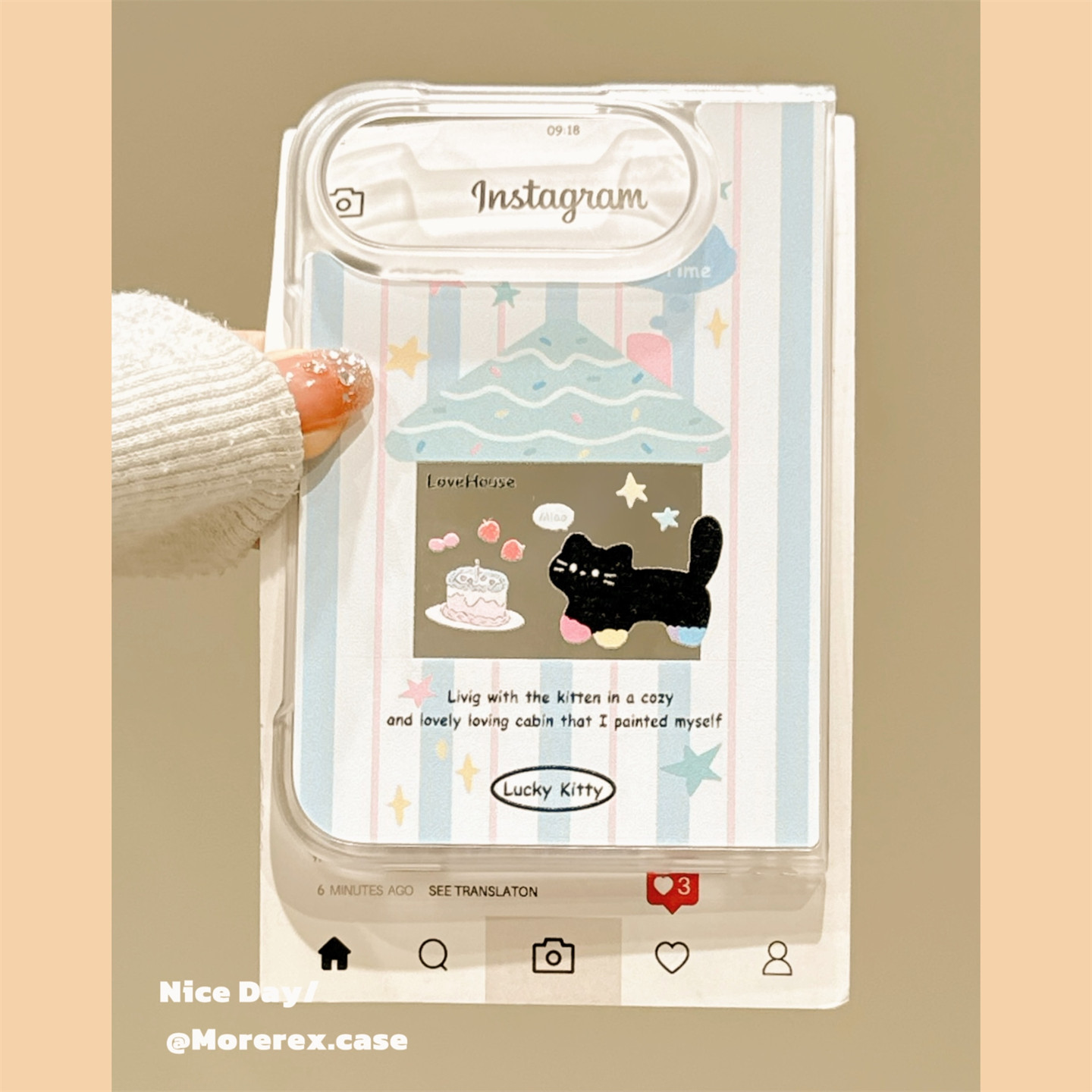 MoreRex 韩系ins条纹蛋糕猫咪镜面适用苹果Duo手机壳折叠屏iphone Duo中轴保护新款女duo防摔保护套DUO不撞壳