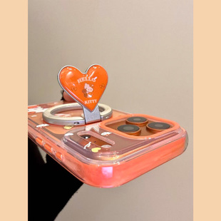 MoreRex橙色可爱哈喽KT猫磁吸支架适用苹果17手机壳iphone16promax新款15二合一14防摔保护套13透明17pro女款