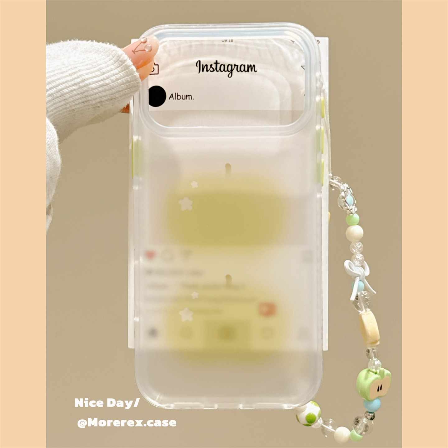 MoreRex 小清新ins半透青苹果带链条适用苹果18手机壳简约iphone17promax新款18pro全包15防摔保护套14韩风16