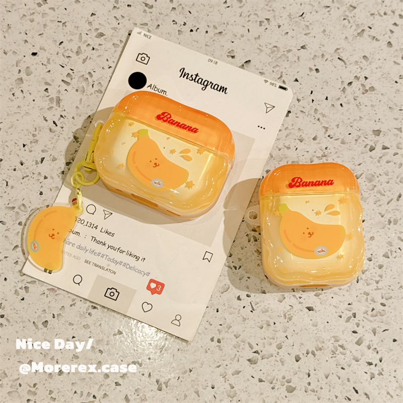 MoreRex 趣味可爱卡通黄香蕉挂坠适用苹果AirPods4保护壳airpods1/2/3蓝牙无线耳机套airpodspro二三四代新款