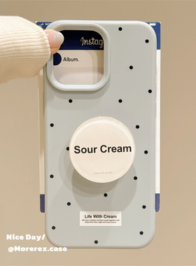 MoreRex ins简约蓝色波点字母支架适用苹果15手机壳iphone16promax新款14硅胶13防摔保护套16pro日韩小众少女