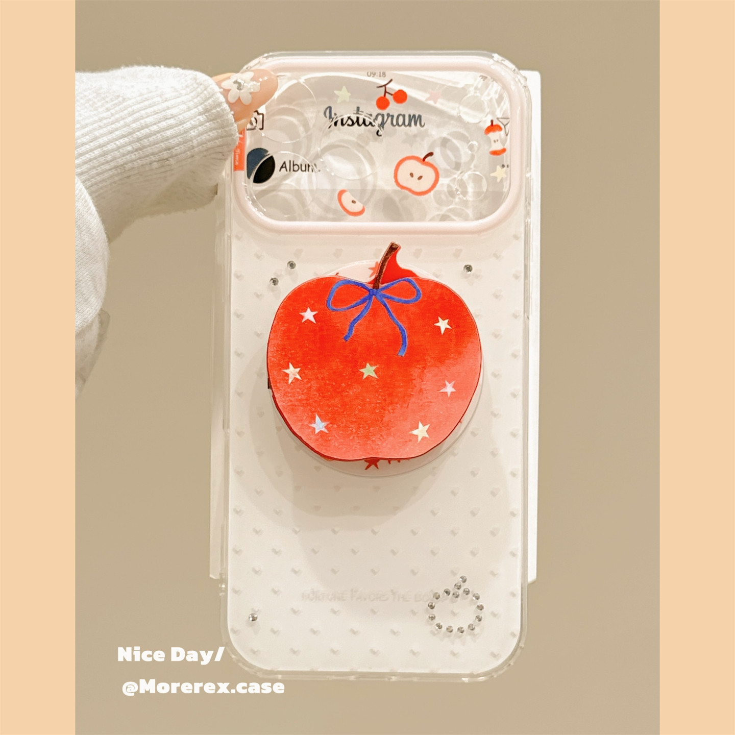 MoreRex 韩系ins蝴蝶结苹果翻盖镜子磁吸支架适用苹果18手机壳iphone17promax新款18pro全包15防摔保护套16女