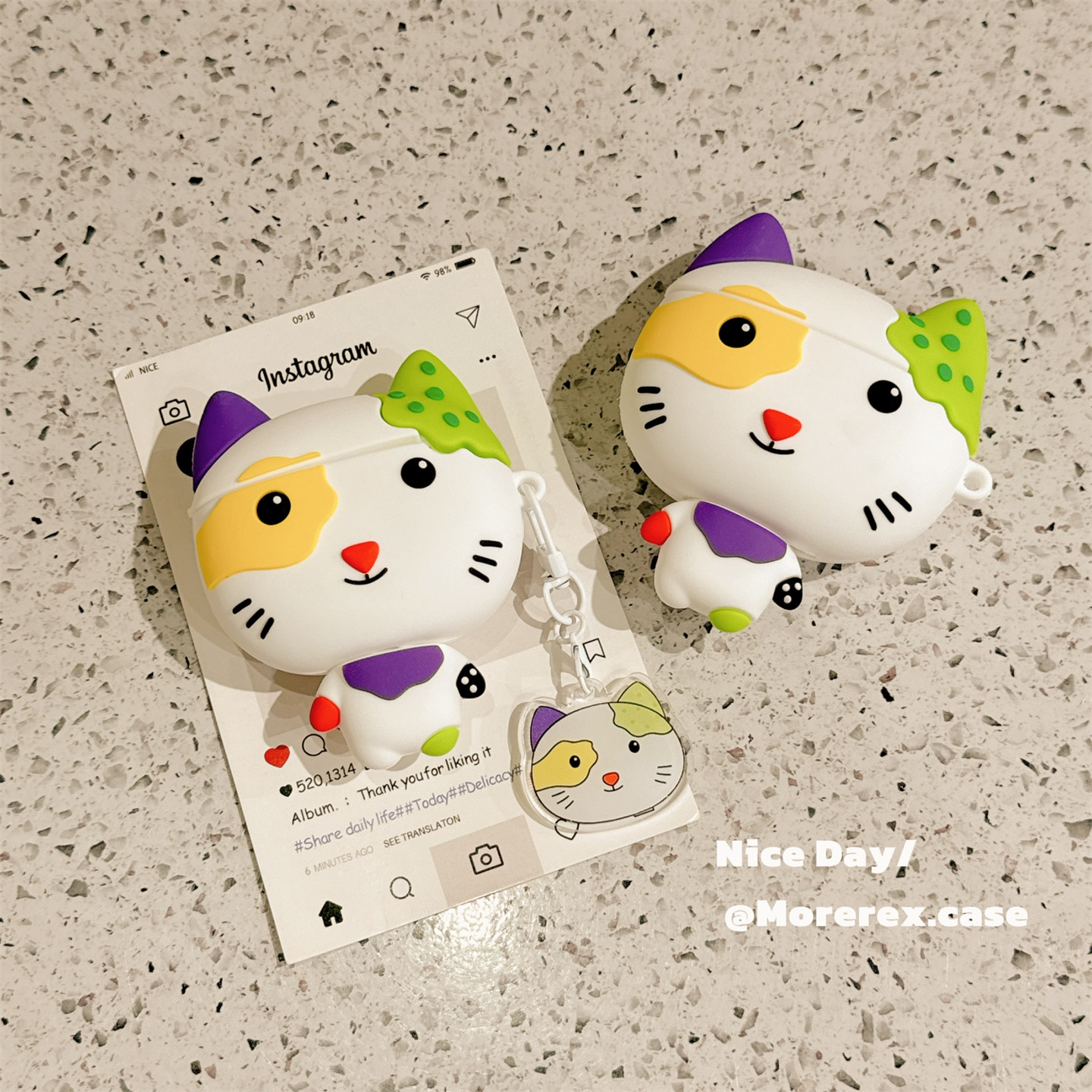 MoreRex 硅胶立体小怪猫咪带挂饰适用苹果AirPods5保护壳airpods2/3/4蓝牙无线耳机套airpodspro二三四代新款