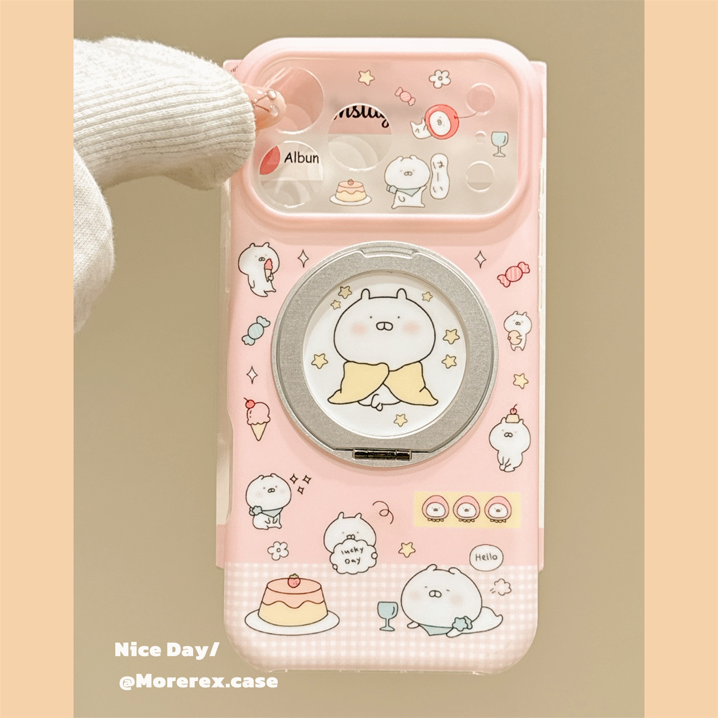 MoreRex少女粉Q萌卡通面包人360支架适用苹果18手机壳日韩iphone17promax新款18pro全包15防摔保护套14超火16