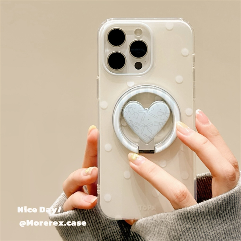 MoreRex 韩系ins风波点爱心适用苹果15手机壳iphone16promax新款14旋转磁吸支架13防摔保护套16pro女款超好看