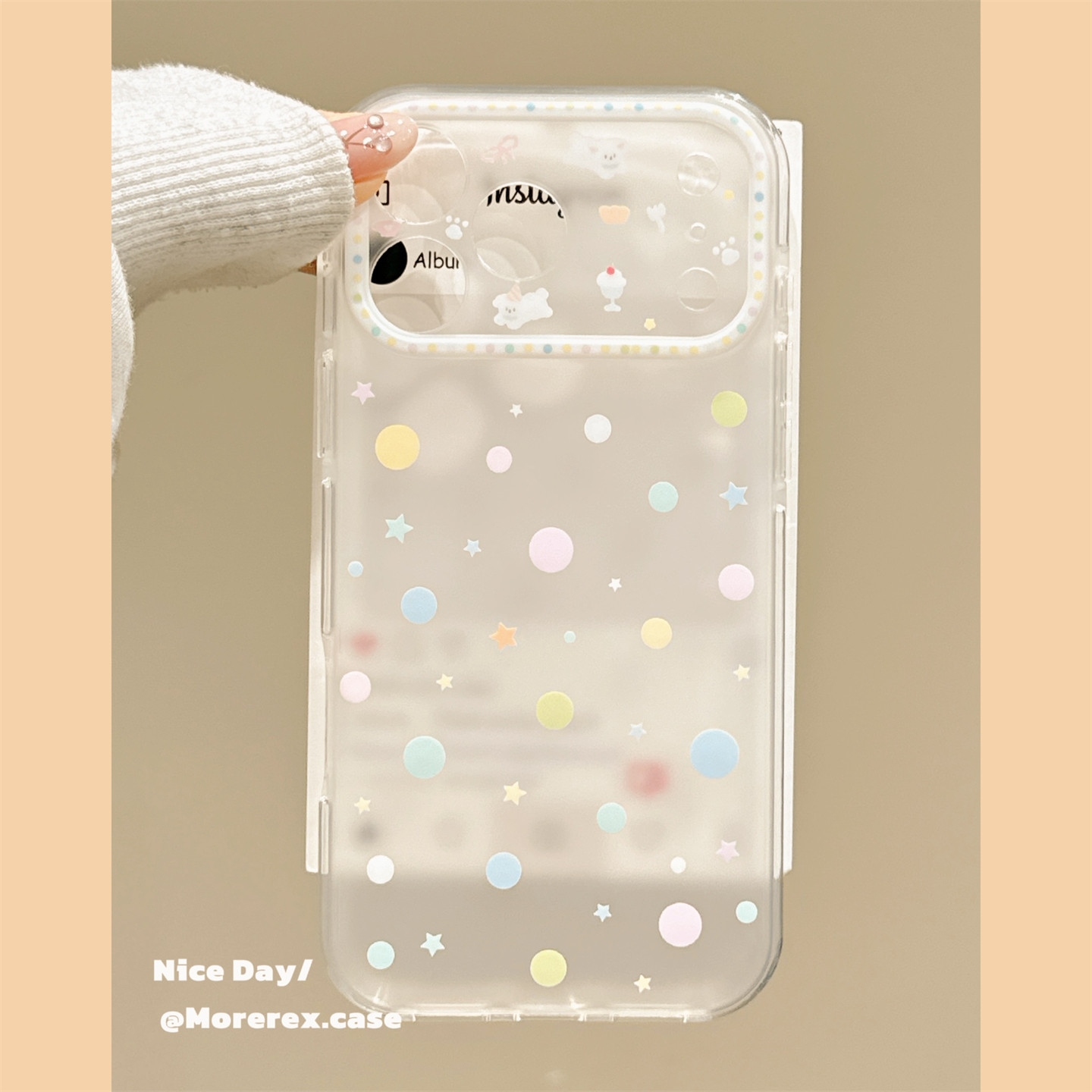 MoreRex 韩系ins彩色星星波点小狗适用苹果18手机壳磨砂iphone17promax新款18pro全包15防摔保护套14女16好看