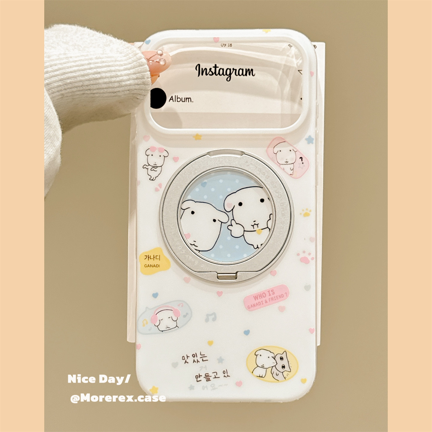 MoreRex 韩国卡通ganadi小狗360支架适用苹果18手机壳iphone17promax新款18pro全包15防摔保护套14女款16超火