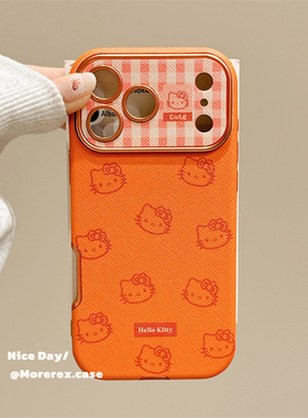 MoreRex可爱卡通橙色哈喽kt蝴蝶结适用苹果17手机壳iphone16promax新款15pro皮纹14防摔保护套13超好看17女款