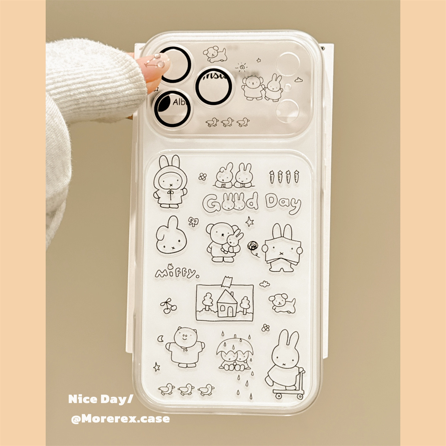 MoreRex俏皮卡通线条米菲兔适用苹果18手机壳日韩iphone17promax新款18pro二合一15全包防摔保护套14少女心16