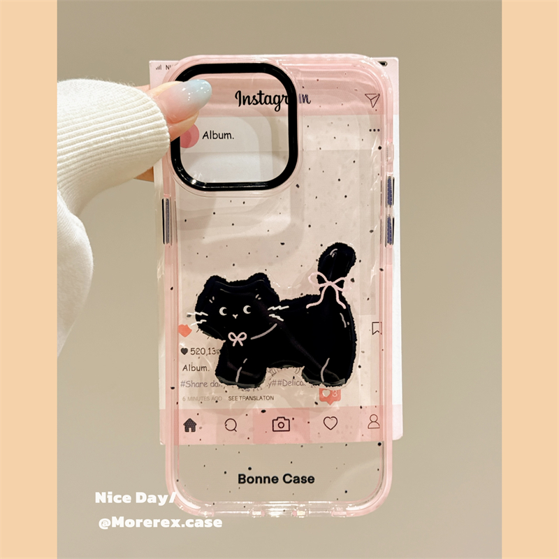 MoreRex 透粉ins可爱泼墨蝴蝶结猫咪适用苹果15手机壳iphone16promax新款14立体卡通13防摔保护套16pro小众女