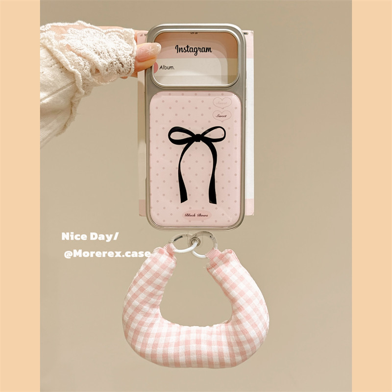 MoreRex 韩系ins小众粉色波点蝴蝶结适用苹果17手机壳iphone16promax新款15pro格纹腕带14防摔保护套13滴胶17,3C数码配件,手机保护套/壳,淘宝优惠券,粉丝福利购,淘宝优惠卷