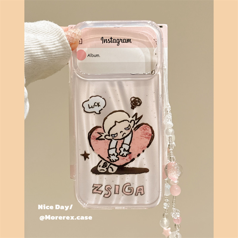 MoreRex ins粉色涂鸦女孩爱心适用苹果17手机壳iphone16promax新款17pro双层镭射14防摔保护套13带链条15超火