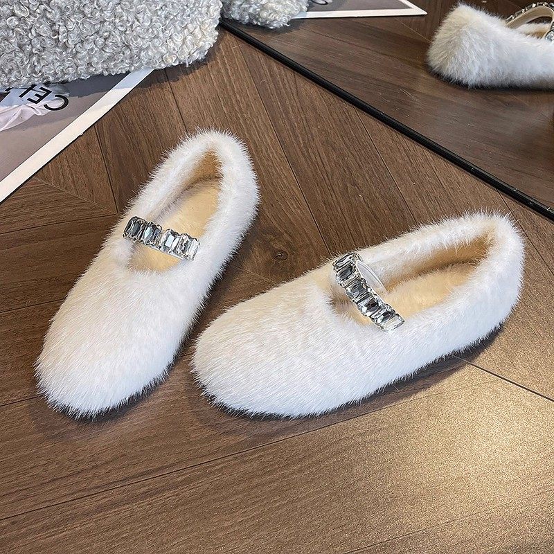 高级白色平底百搭毛毛鞋女2025冬季新款加绒保暖显脚小棉鞋豆豆鞋,女鞋,深口单鞋,淘宝优惠券,粉丝福利购,淘宝优惠卷